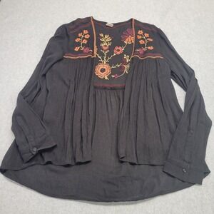 Wild Pearl Cardigan‎ Topper Womens Small Black Embroidered Floral Top Fairy Boho